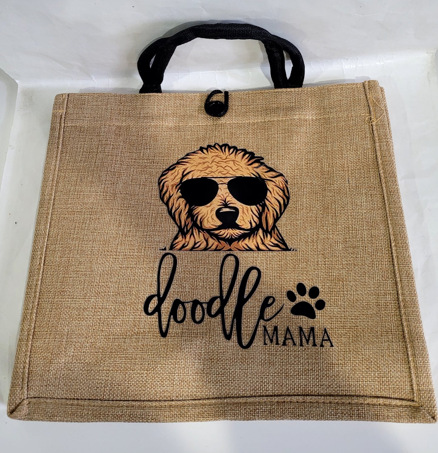 Doodle Mama, Stay Golden,Guinea Yoga, Black Dog Tote Bag