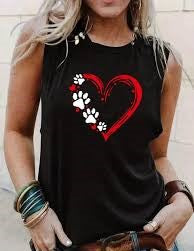 Women's Heart Print Tank Top/Dog Love TShirt/Dogs Make Me Happy