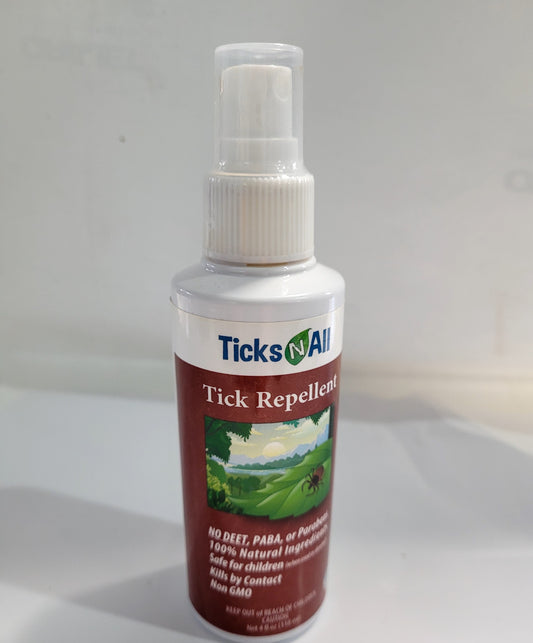 Ticks N All Tick Repellent 100% Natural. No Deet, Paba, or Parabens. Non GMO